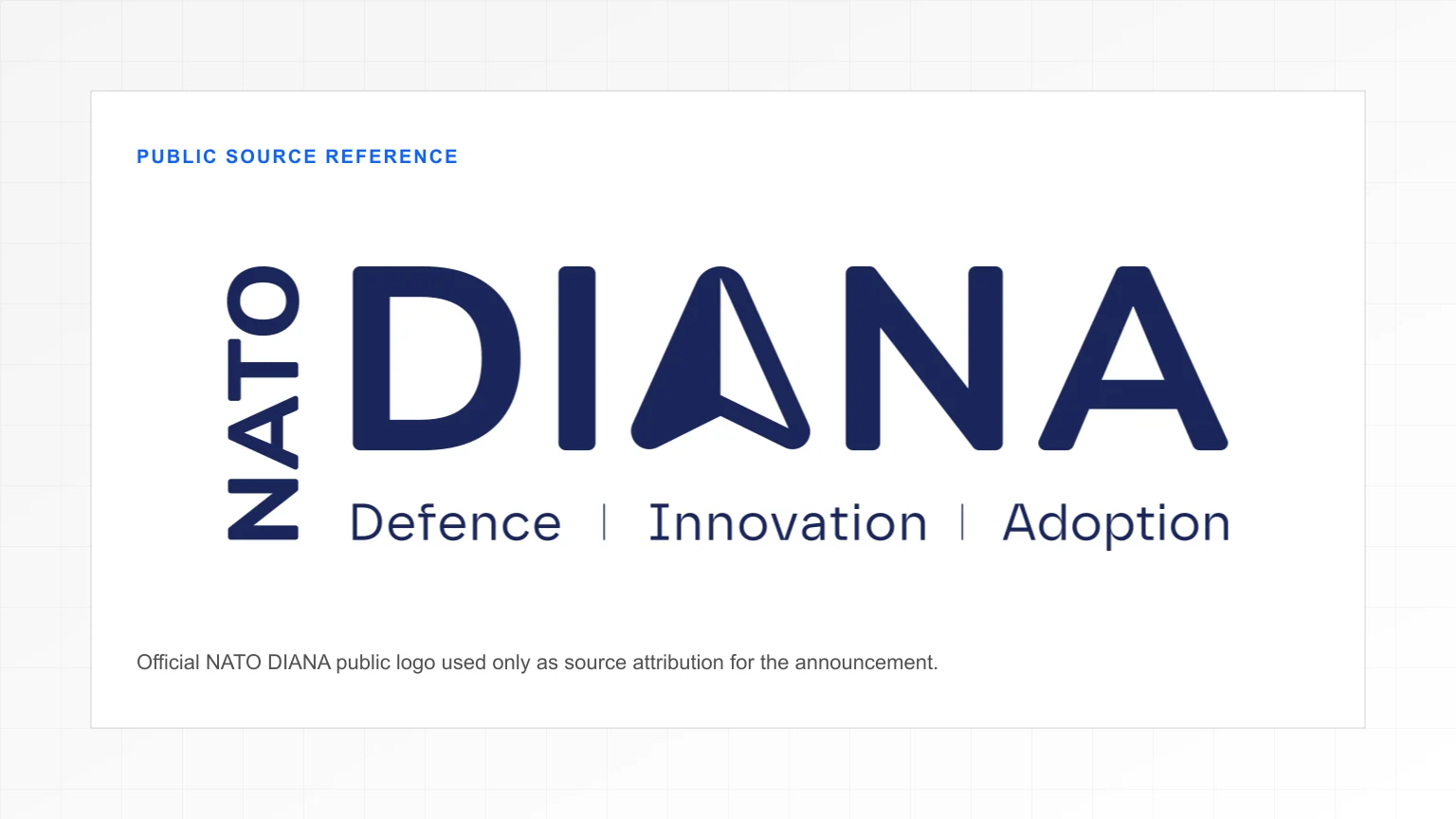 NATO DIANA public logo reference card used for source attribution in the NODERIQ announcement.