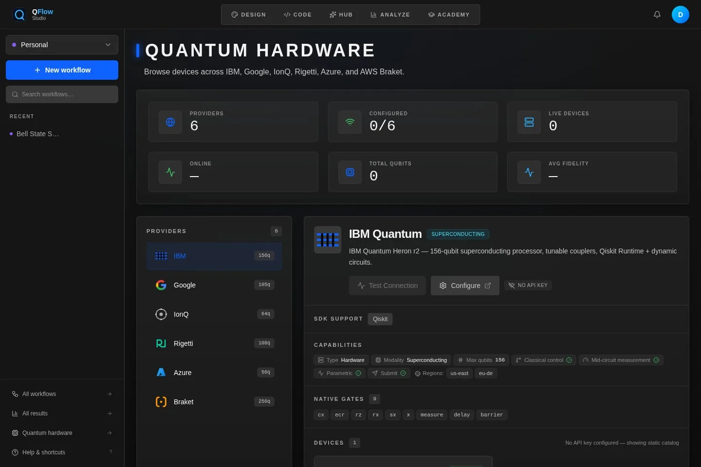 QFlow Studio provider context and runtime connection view
