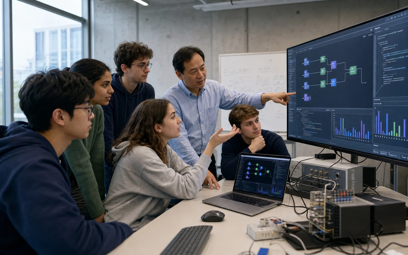 Concept visual of a university quantum workflow session using QFlow Studio
